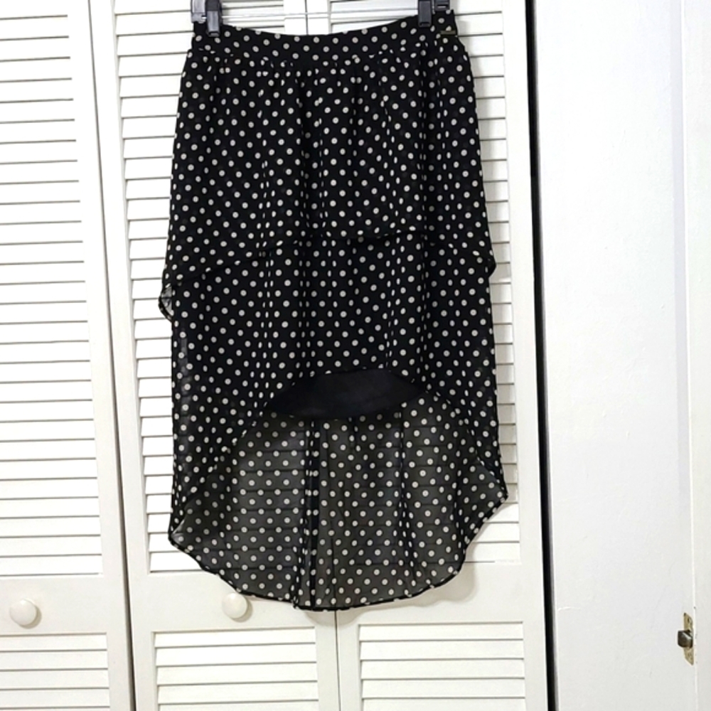 Element Polka Dot Black & White Elastic Layered Lined Hi-Low Skirt/Cover Large
